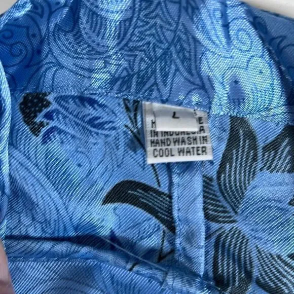 Womens Open Front Hand Made Vintage 100% Silk Flower & Swan Robe Blue Size Large